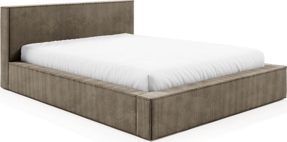 Sofello Einfaches Polsterbett Moderne Form FILO Beige 200x200 aus Kordstoff mit Holz-Lattenrost Modernes Design in trendigen Farben, ohne Stauraum