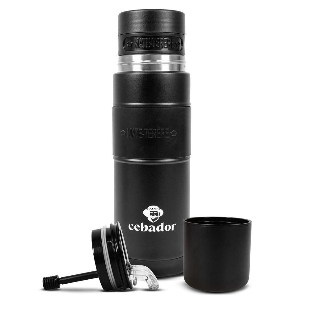 Cebador - Thermoskanne Yerbomos XL  All-in-One Mate Becher Schwarz 750ml - 3-in-1 Termos, Matero, Bombilla - Doppelwand Isolierung - Temperaturhaltend