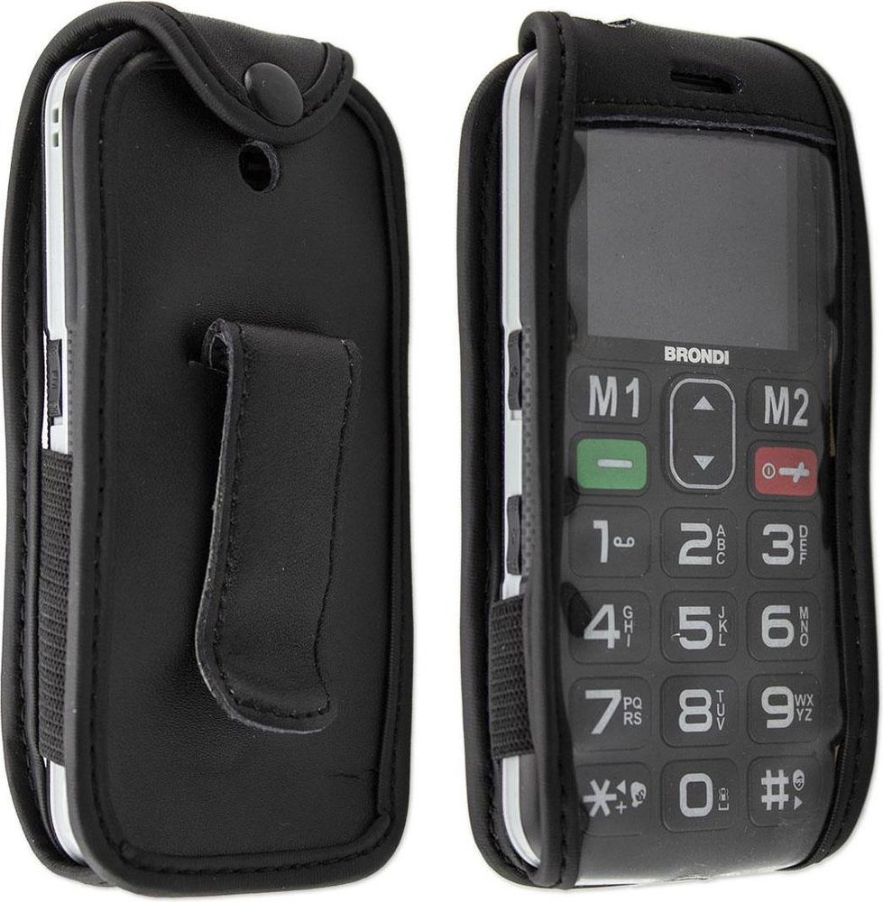 caseroxx Ledertasche mit Gürtelclip kompatibel mit Brondi Amico Semplice + aus Echtleder, Tasche mit Gürtelclip und Sichtfenster