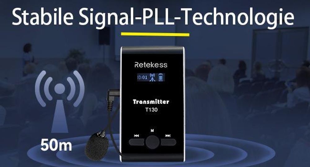 Retekess T130-T131 Tour guide System,60 Meter,99 Kanäle,18H,mit Mikrofon, PLL-Technologie, Geeignet für Reisebüros,Schulungen, Schulbesuche