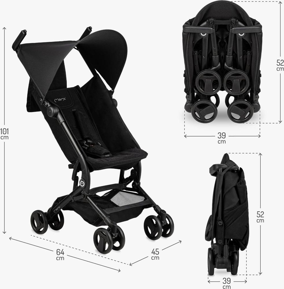 MoMi GRACE Buggy Kinderwagen - Rucksack, Leicht 5.65 kg - Schwarz