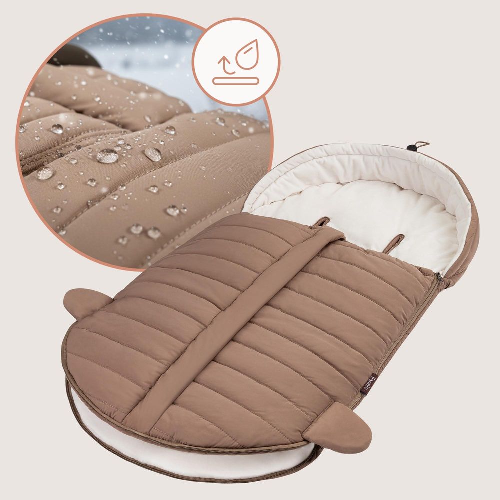 Lionelo Oli Winterfußsack für Kinderwagen & Babywanne, Wasserabweisend, Warm bis –20°C, Universal, Mit Kapuze Beige