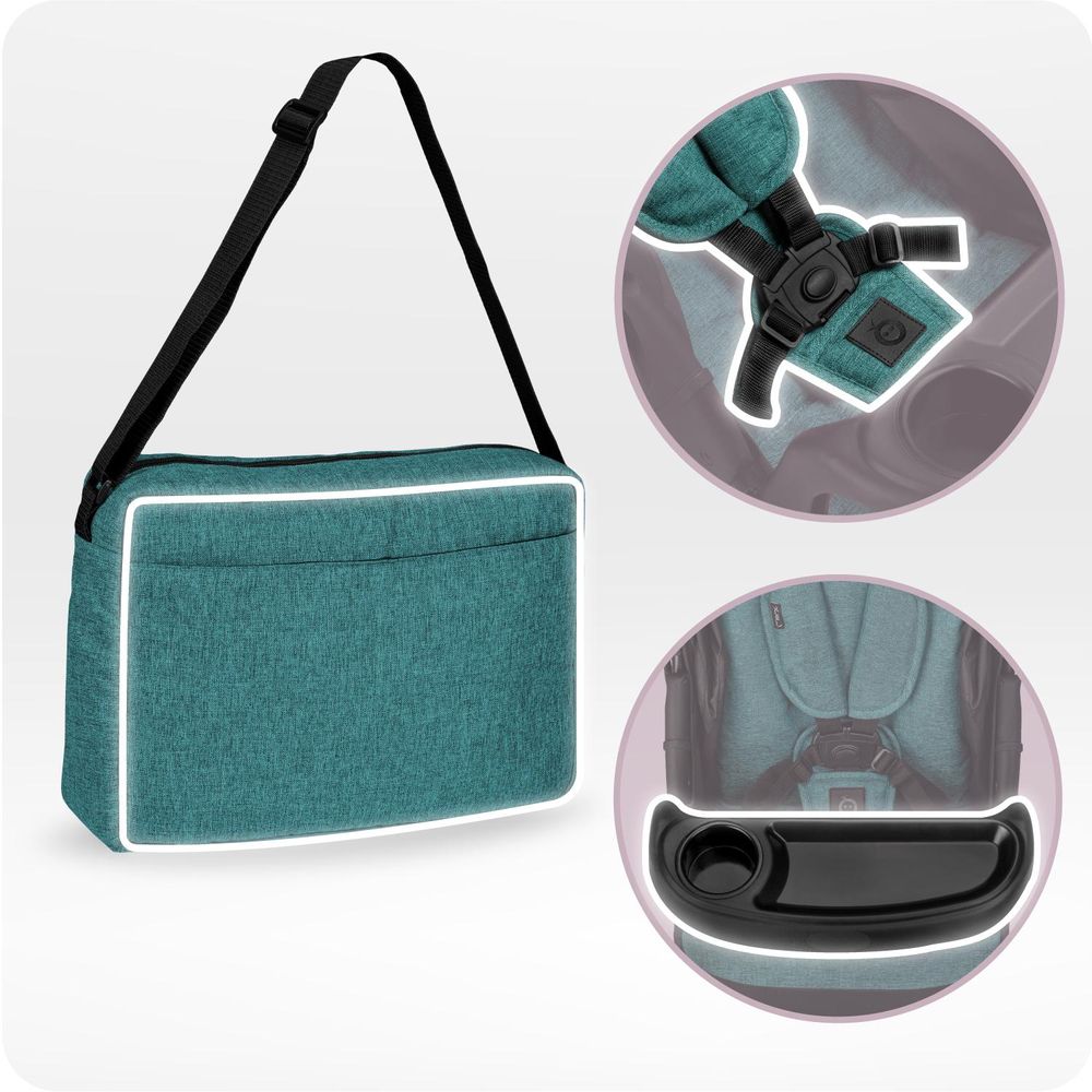 MoMi ISLA – Ultraleichter Baby Kompaktbuggy ab Geburt, verstellbar mit Sonnenverdeck, inkl. Organizer, Fußsack & Tasche, ideal für Reisen – Grün