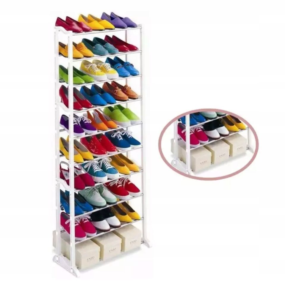 Schuhregal Schuhablage mit 10 Böden Schuhständer aus Metall Schuhschrank für 30 Paar Schuhe Stapelbaren Schuh-Organizer 140 x 25 x 51cm Schwarz Retoo
