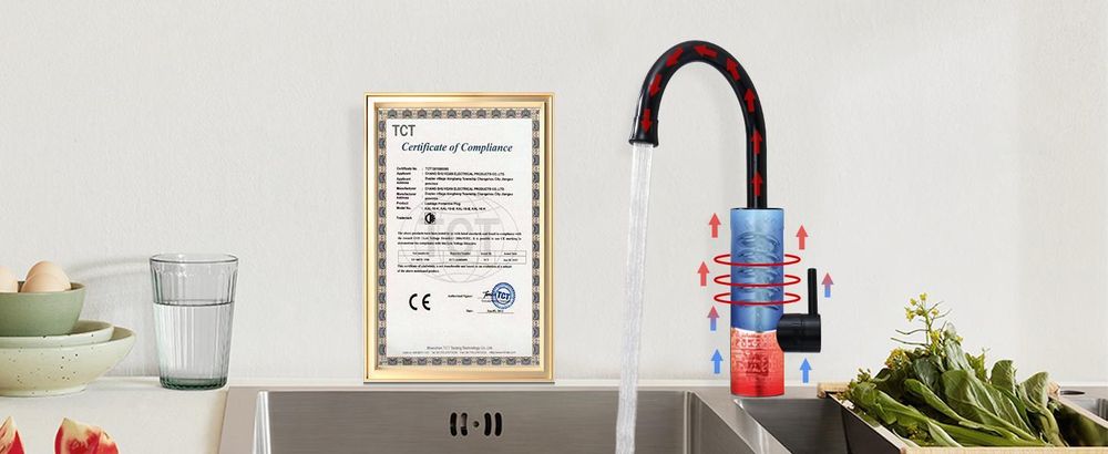 Homelody Elektrische Küchenarmatur mit Durchlauferhitzer, Smart Heater Wasserhahn 360° drehbar, Schwarz Wasserhahn Küche mit LED Temperaturanzeige
