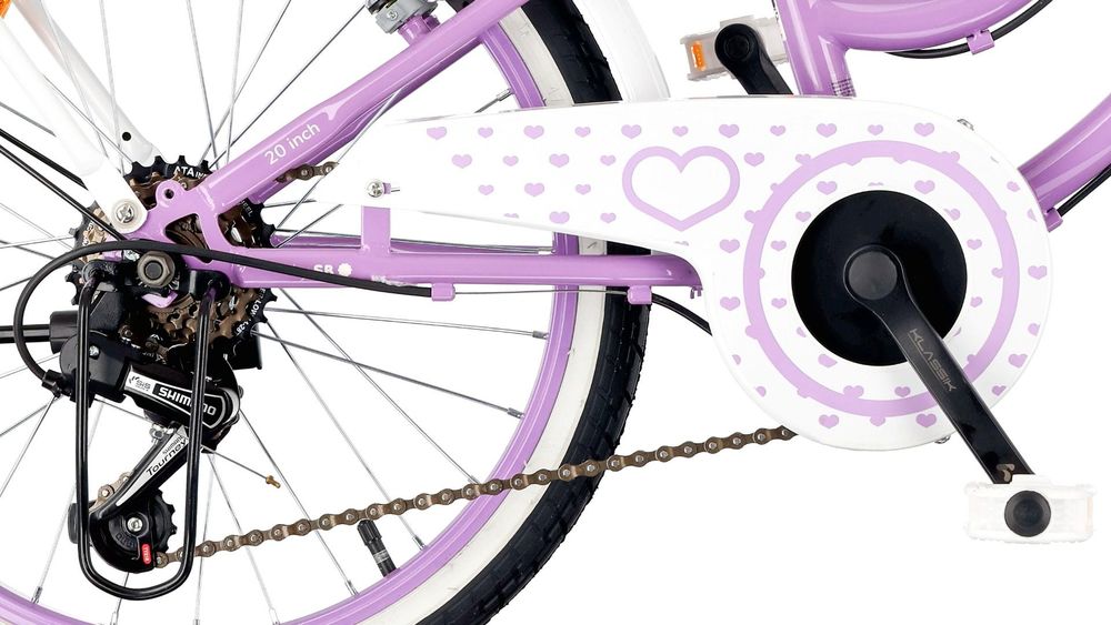 Detail krytu reťaze a zadnej brzdy V-brake na bicykli.