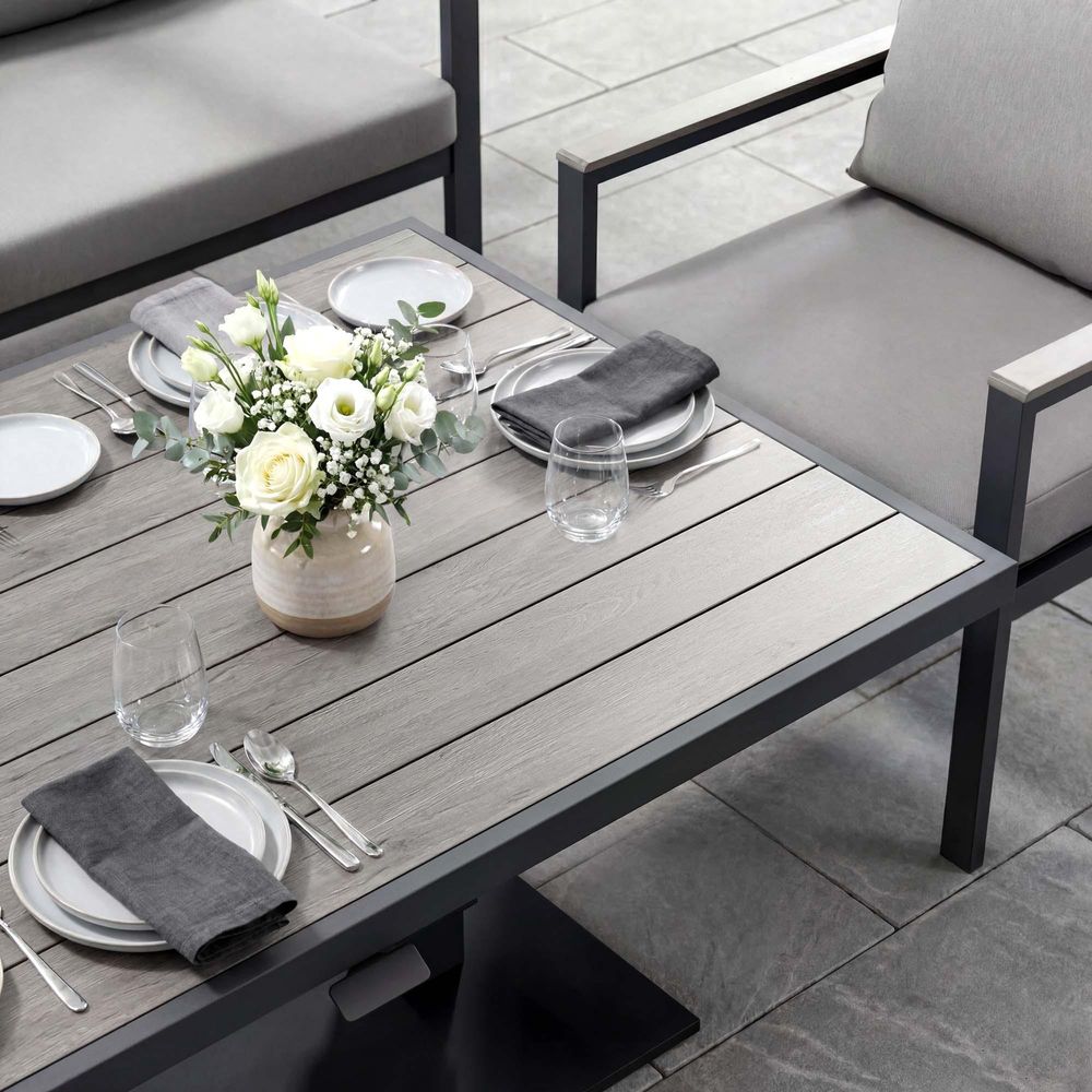 di volio Gartenmöbel Set Noli – grau, Outdoor Lounge aus Aluminium mit höhenverstellbarem Kunstholz–Tisch, wetterfest & bequem für 10 Personen