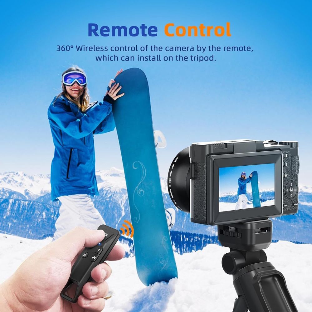 48 MP, inklusive Stativ und Mikrofon, Vlogging-Kamera mit 16-fachem Digitalzoom und um 180° schwenkbarem 3,0-Zoll-Bildschirm