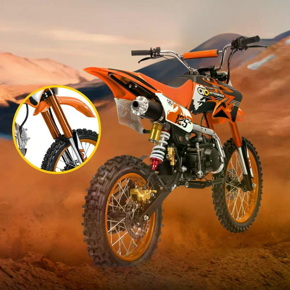 Actionbikes Motors Kinder Crossbike JC125 | Benzin Jungend Motorrad - Motorcross - Stollenreifen - Pocketbike - Dirtbike - Cross Bike (Blau)