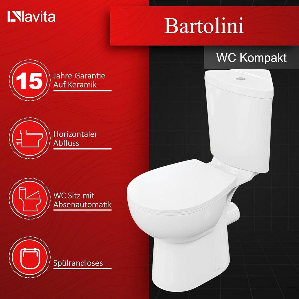 Lavita | WC Kompakt- Weiß - Mit Sanft Schließendem Deckel - Keramik - Nischenmontage - Bartolini
