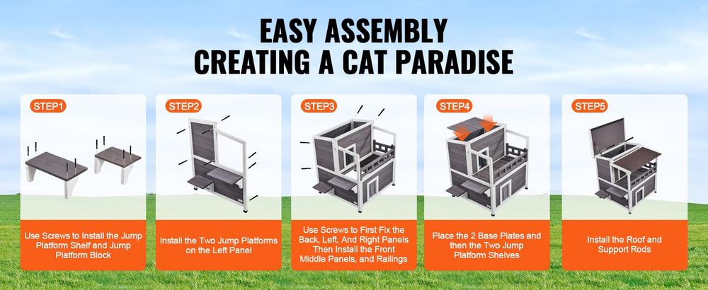 VEVOR Katzenhaus für draußen, wetterfest, Unterschlupf für Wildkatzen für mehrere Katzen, großes 2-stöckiges Katzenhaus aus Holz für draußen mit Balkon, Türen, PVC-Türklappen und offenem Dach, 76,2 cm L x 76,2 cm B x 81,3 cm H