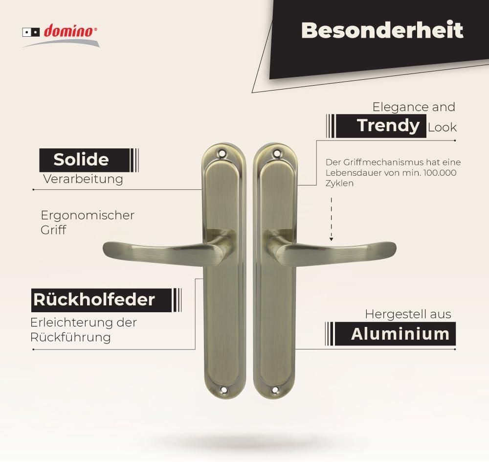 DOMINO Türgriff Blind Drückergarnitur | Langschildgarnitur | Türklinke für Zimmertür, Bürotür, Kellertür & Innentür | L-Form | Türbeschläge aus Aluminium | Bronze Türdrückergarnitur | NOVA M3