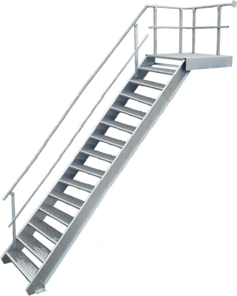 14 Stufen + Podest Stahltreppe mit Geländer links / Stufenbreite 100cm / Geschosshöhe 250-320cm