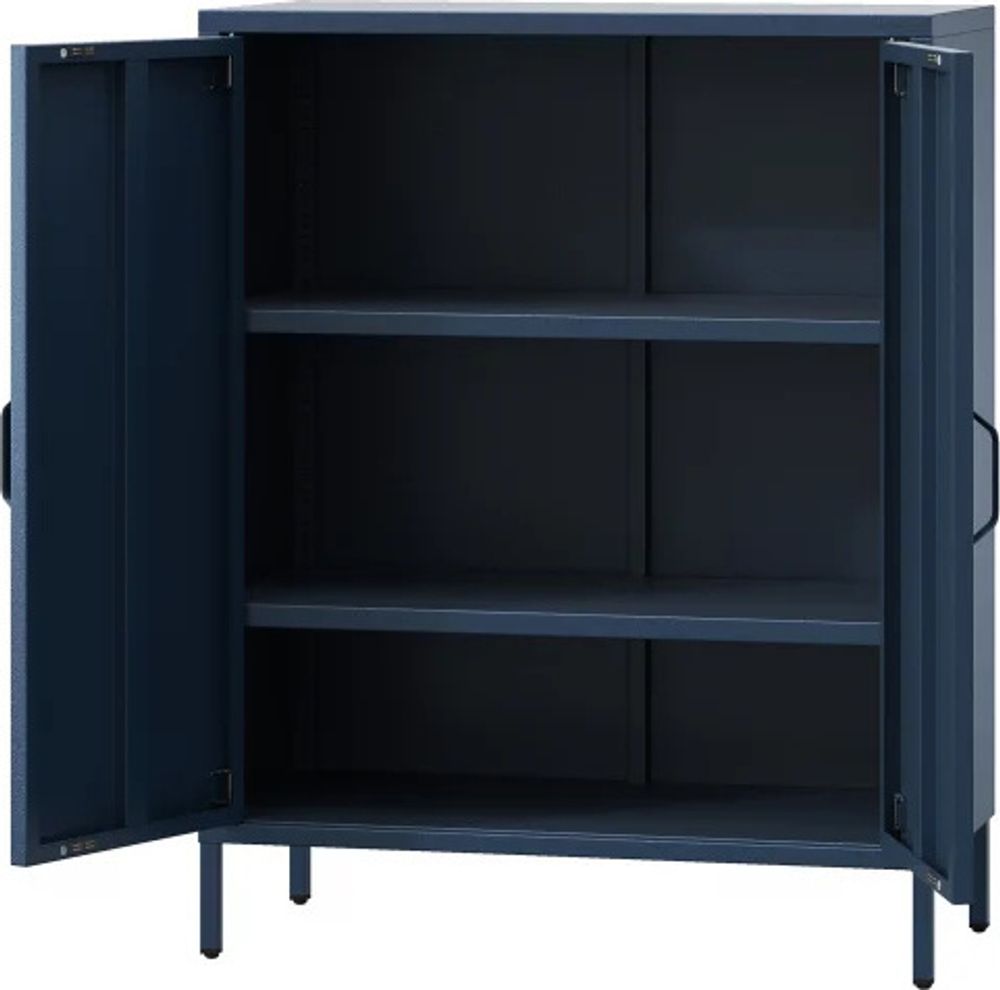 Jan Nowak Kommode mit Doppeltür VITO kleiner Schrank Magnetverschluss verstellbare Einlegeböden Metall Wohnzimmer Flur 80 x 101,5 x 40 cm, Dunkelblau