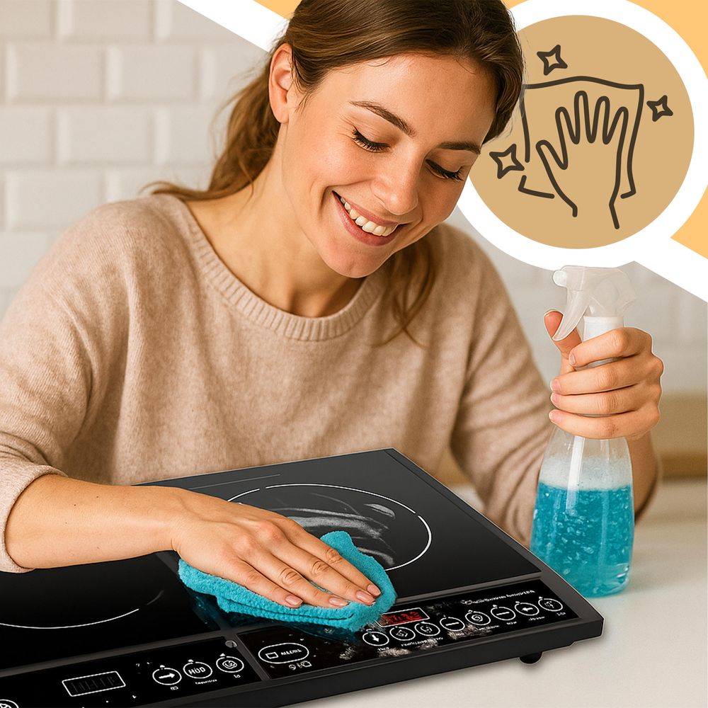 Induktionskochfeld 4000W 2 Platten Induktionskochplatte mit Touch Steuerung 2-Burner Induction Plate Timer 10 Temperaturstufen 2x2000W Schwarz Retoo