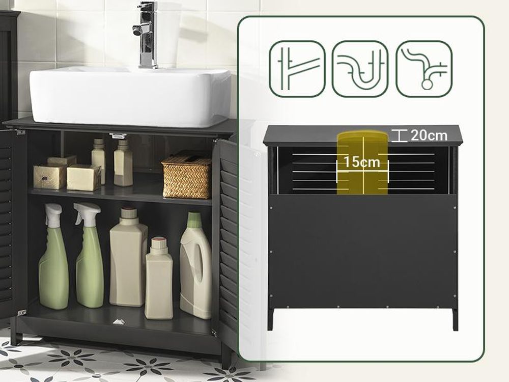SoBuy Waschbeckenunterschrank Badschrank mit verstellbaren Regalböden Badmöbel aus MDF Unterschrank für Badezimmer Anti-Schimmel Lamellentür FRG237-DG