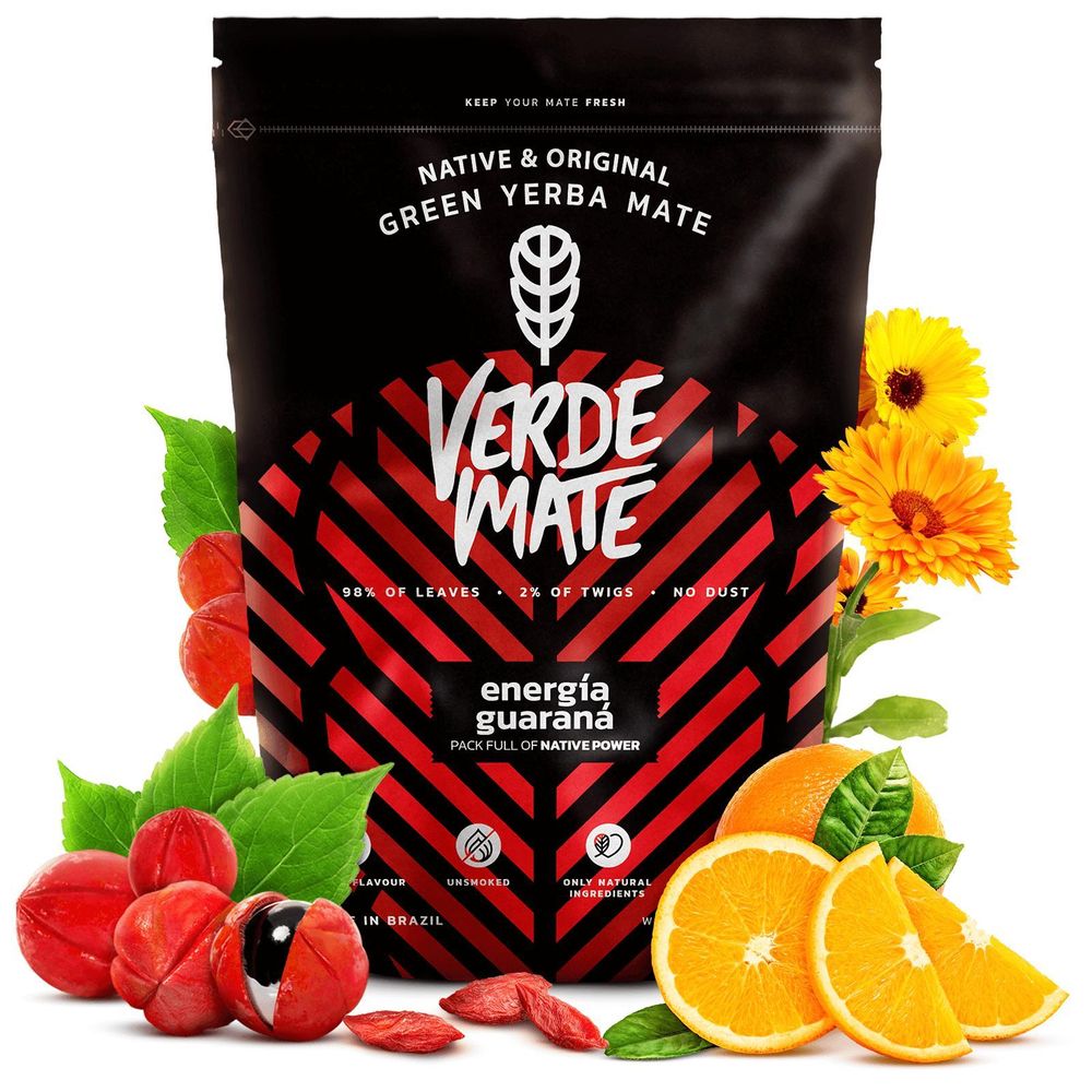 Verde Mate - Mate Tee Set Limon, Energía Guarana 1kg - Dicke Blätter 5mm - Natürliche Energie, Erfrischung - Luftgetrocknet - Yerba Mate Brasilien