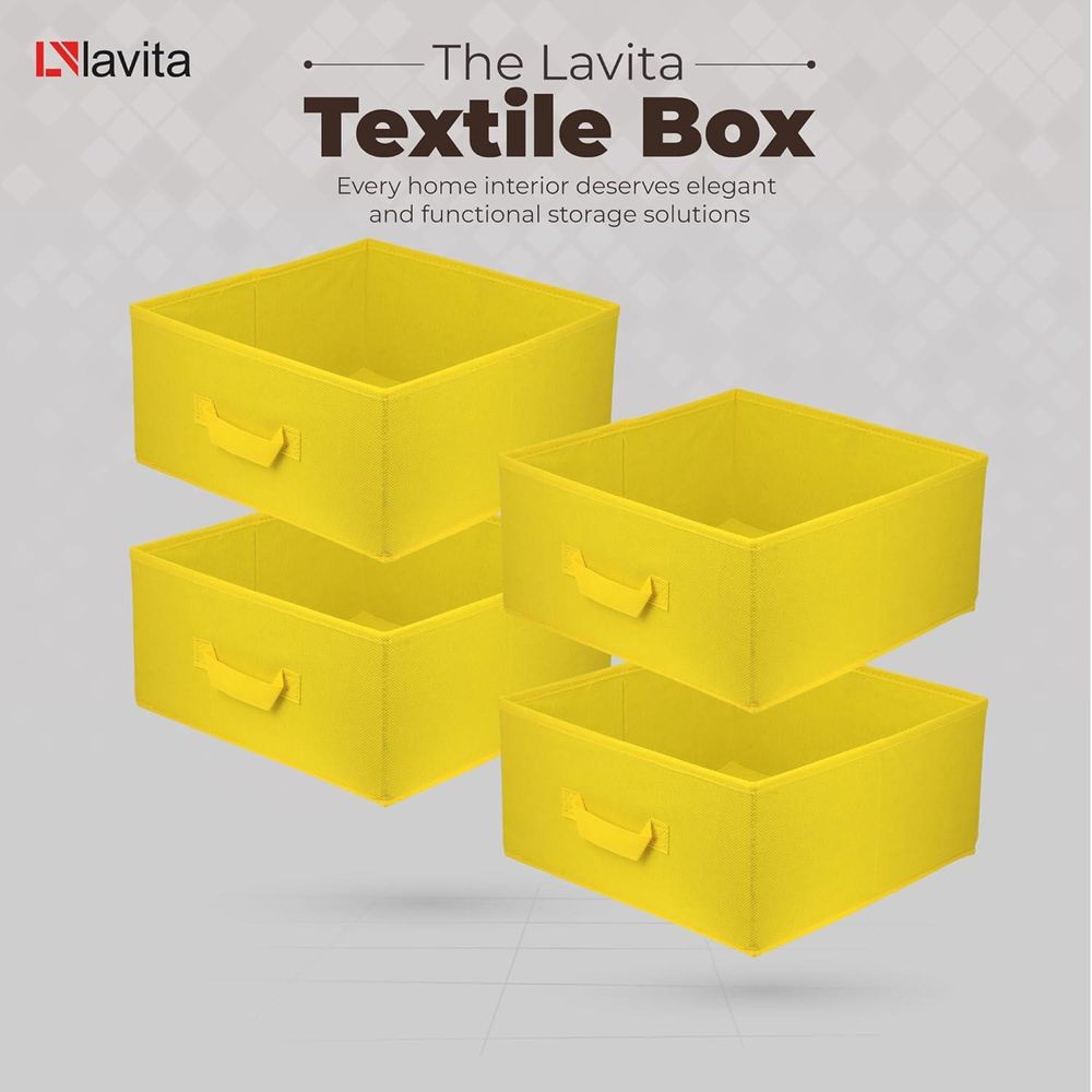 Lavita Storage Box | faltbare Aufbewahrung Boxen 31 x 31 x 15 cm | Schubladen-Organizer Box| Ordnungssysteme für Kleidung | Kleideraufbewahrung & Organisation | Gelb | 4 stück