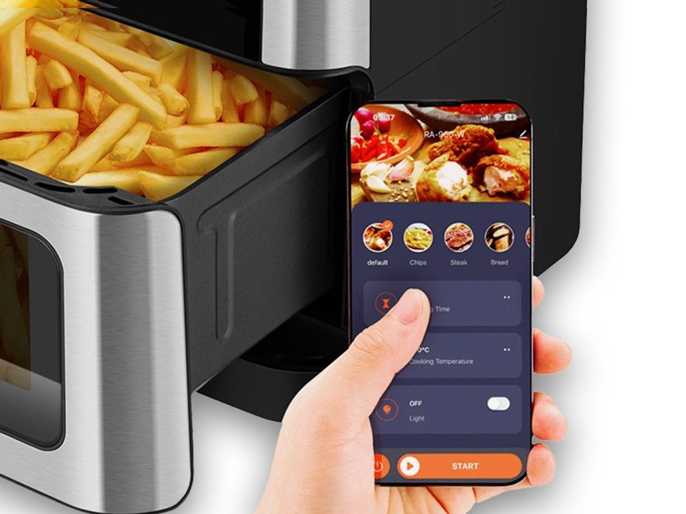 LEHMANN Heißluftfritteuse, Airfryer 1800 W, Kapazität 10L, 80°-200°, 12 Programmen, mit Sichtfenster - Backen und Frittieren Ohne Fett