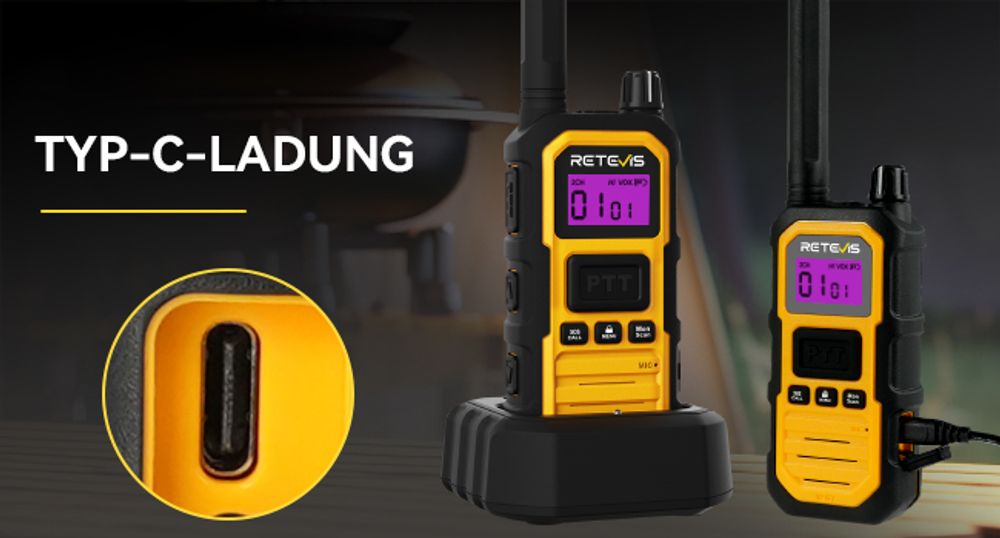 Retevis RB648 Plus Walkie Talkie mit Großer Reichweite, Wasserdichtes Funkgerät IP67, 2000mAh Typ C, Dual-PTT, Vibrationserinnerung