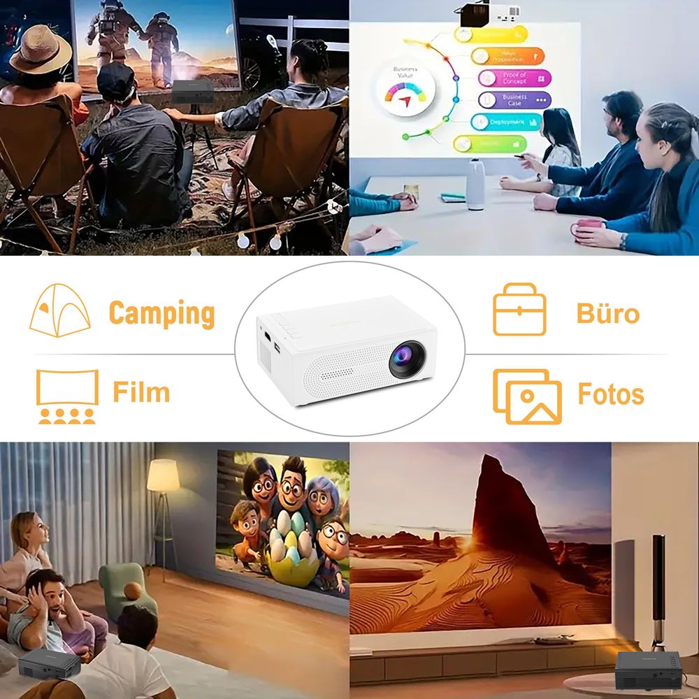 ZELURXX Mini-Projektor, Tragbarer Beamer, LED, Unterstützt iOS und Android, Kompatibel mit Laptops/PC/Smartphone, Weiß