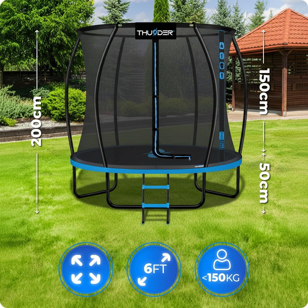 Thunder Trampolino da giardino Ultra 183 cm 6 ft rete interna 150 kg Nero Blu