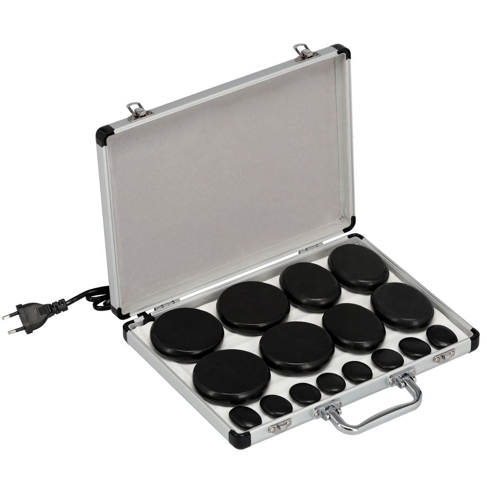 16-teiliges Hot Stone Massagesteine Set aus schwarzem Basalt im Etui für SPA