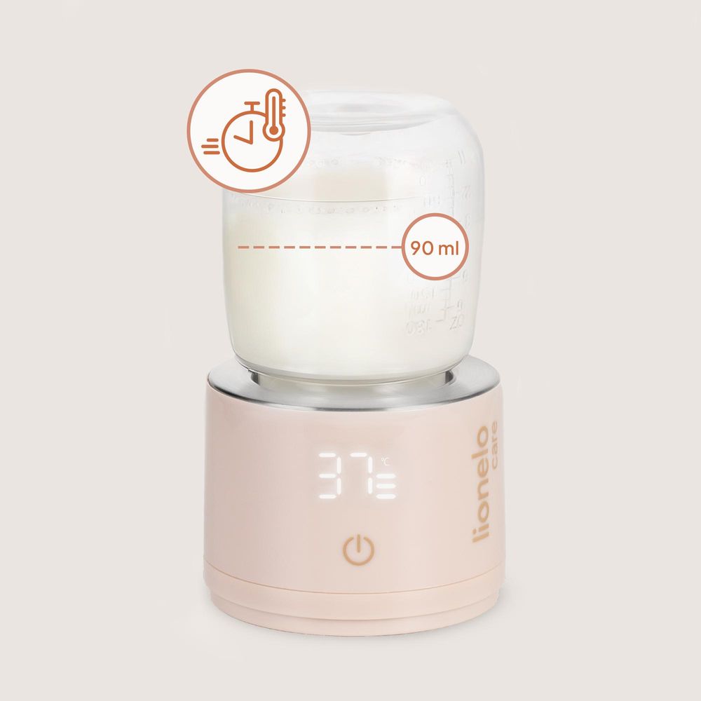 Lionelo Flaschenwärmer Thermup Swift Unterwegs Kabellos, 180 ml BPA-frei, 90 ml in 3 Min Fix, 4 Stufen 37-50 Grad, Warmhalten bis 6 h, 5 Adapter