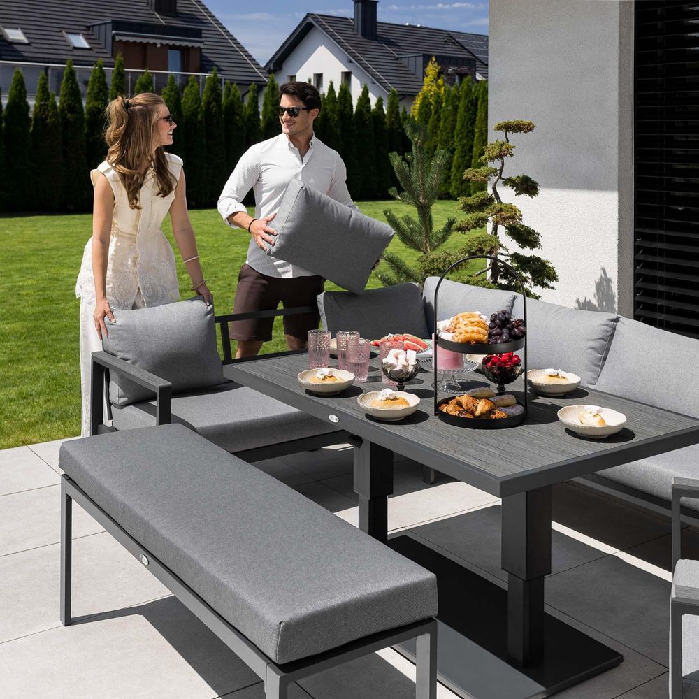di volio Gartenmöbel Set Noli – grau, Outdoor Lounge aus Aluminium mit höhenverstellbarem Kunstholz–Tisch, wetterfest & bequem für 10 Personen