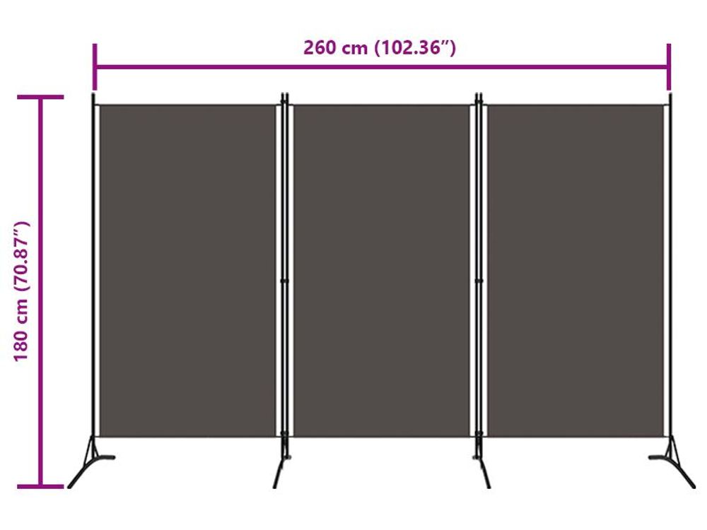 divisorio 3 pezzi antracite 260x180 cm