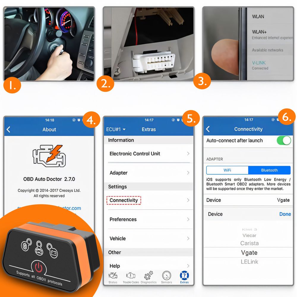 OBD2 Diagnosegerät mit Bluetooth & Auslesegerät – ELM327 v2.2 Fehlercodeleser für Motor, Getriebe, ABS & SRS, Echtzeitdaten Alle KFZ Retoo