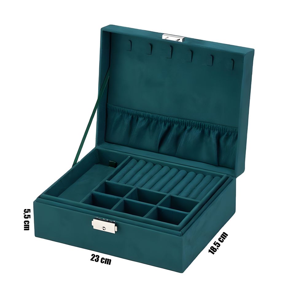 Schmuckkästchen, Schmuckschatulle aus Samt mit 2 Ebenen, Schmuckbox, Schmuckschatulle, Schmuckkoffer für Damen, Aufbewahrungskoffer Retoo
