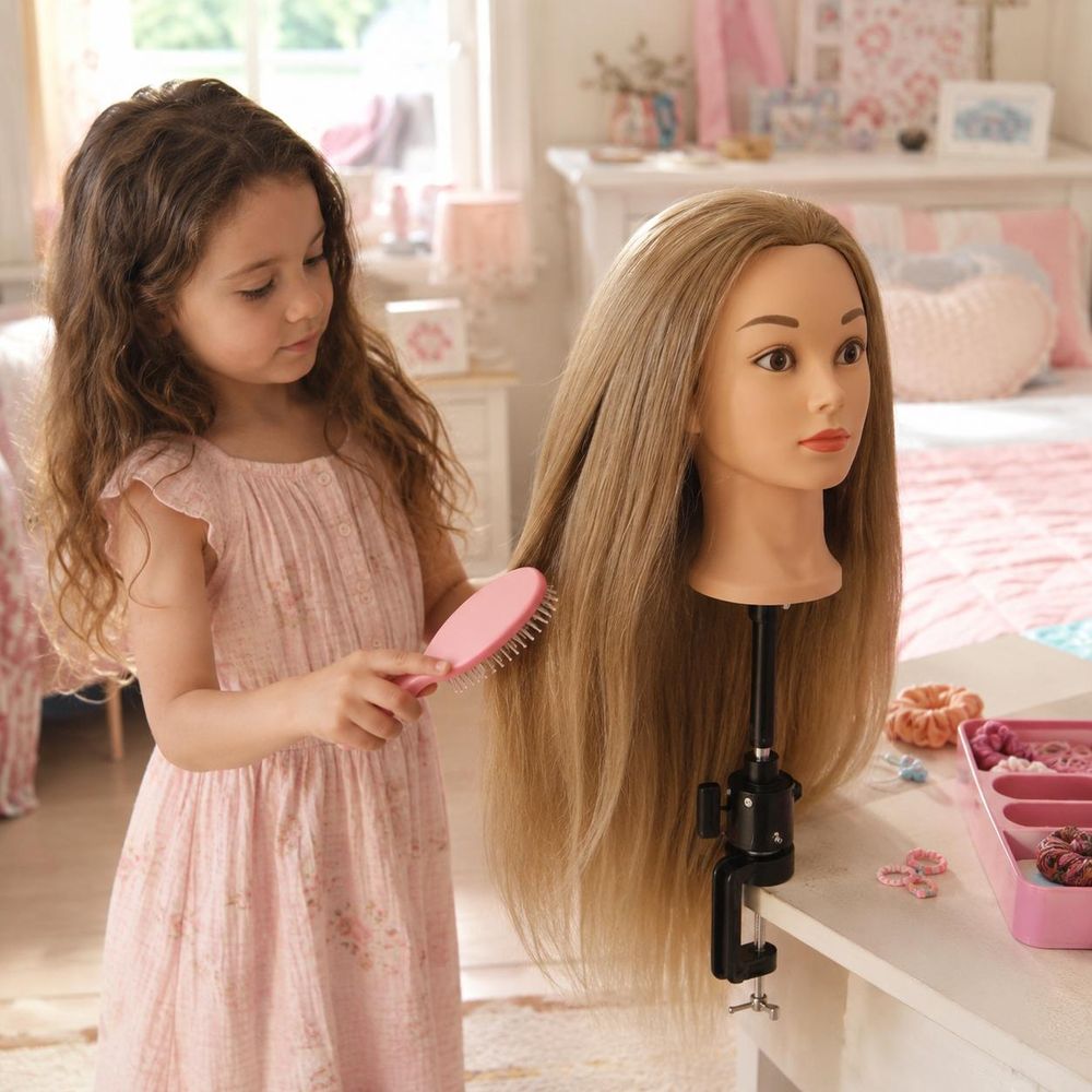 Tête à coiffer d'apprentissage 90 cm Iza cheveux thermiques + Trépied