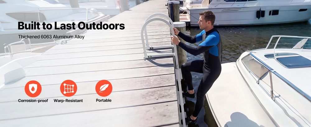 VEVOR Dockleiter 3 abnehmbare Stufen 227 kg Tragkraft, Ponton-Bootsleiter aus Al