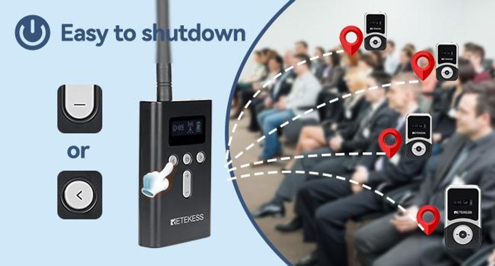 Retekess T130S Sprievodcovský systém TOUR, bezdrôtový komunikátor, 49kanálov, pohotovostný režim 20H, 100M, Technológia PLL, pre cestovné kancelárie