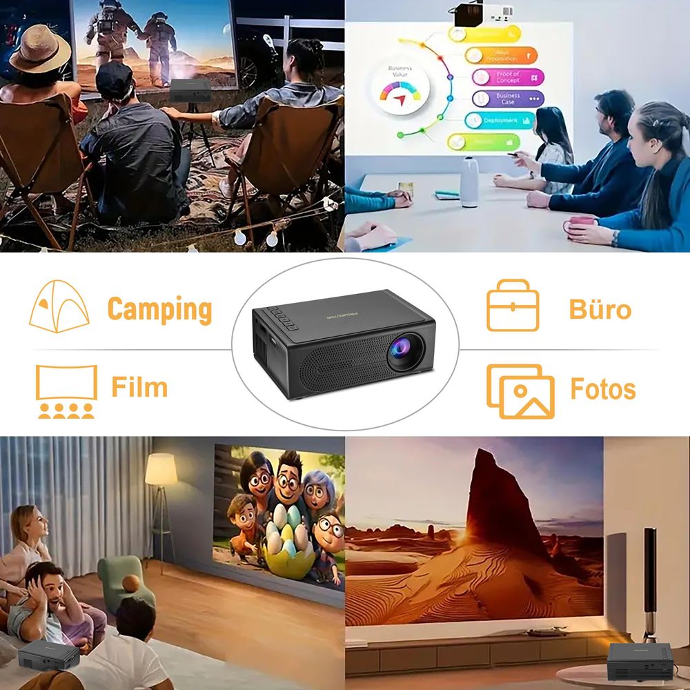 ZELURXX Mini-Projektor, Tragbarer Beamer, LED, Unterstützt iOS und Android, Kompatibel mit Laptops/PC/Smartphone, Schwarz