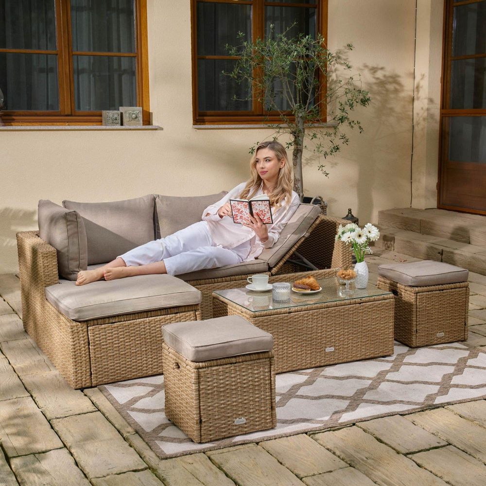 set záhradného nábytku di volio BOLOGNA, obývacia súprava z polyratanu - rohová pohovka, stôl a 2 stoličky, odolná voči poveternostným vplyvom