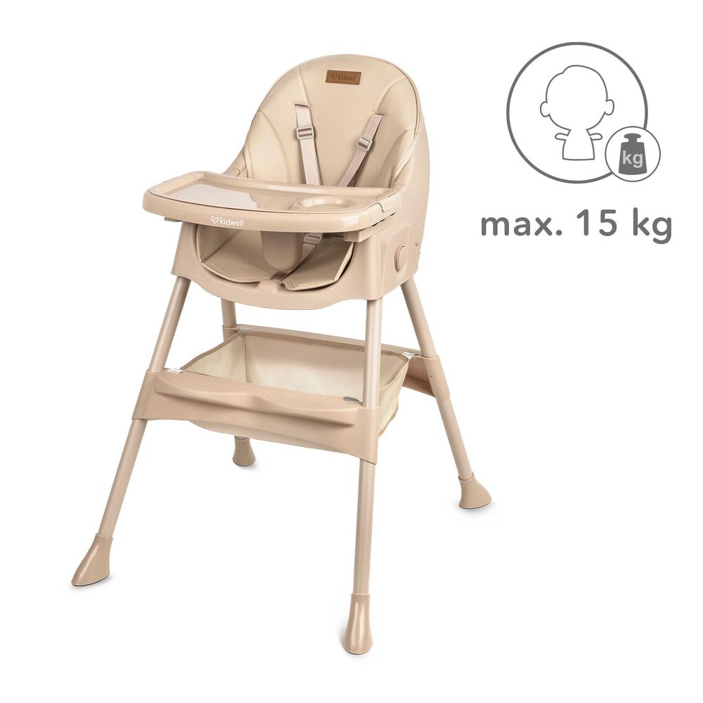 Kidwell TINTO 2-in-1 Kinderhochstuhl - mitwachsender Hochstuhl & Kinderstuhl, klappbar, Doppeltablett, ab 6 Monaten bis 6 Jahre, Beige
