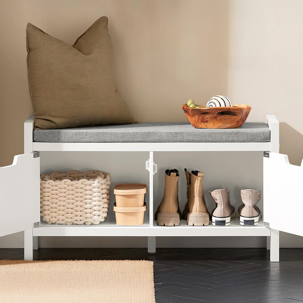 SoBuy Schuhbank mit Sitzfläche und Stauraum Schuhregal Flur Sitzbank mit Truhe Gepolsterte Sitzfläche Für Eingangsbereich Wohnzimmer FSR63-II-W
