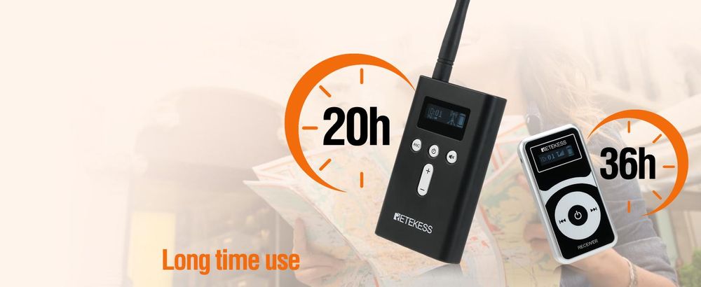 Bezdrátový průvodcovský systém Retekess T130P, T130 (3.0), stupňovitá redukce šumu, dosah 160 m, systém Audio Whisper pro turistické zájezdy, vysílačka