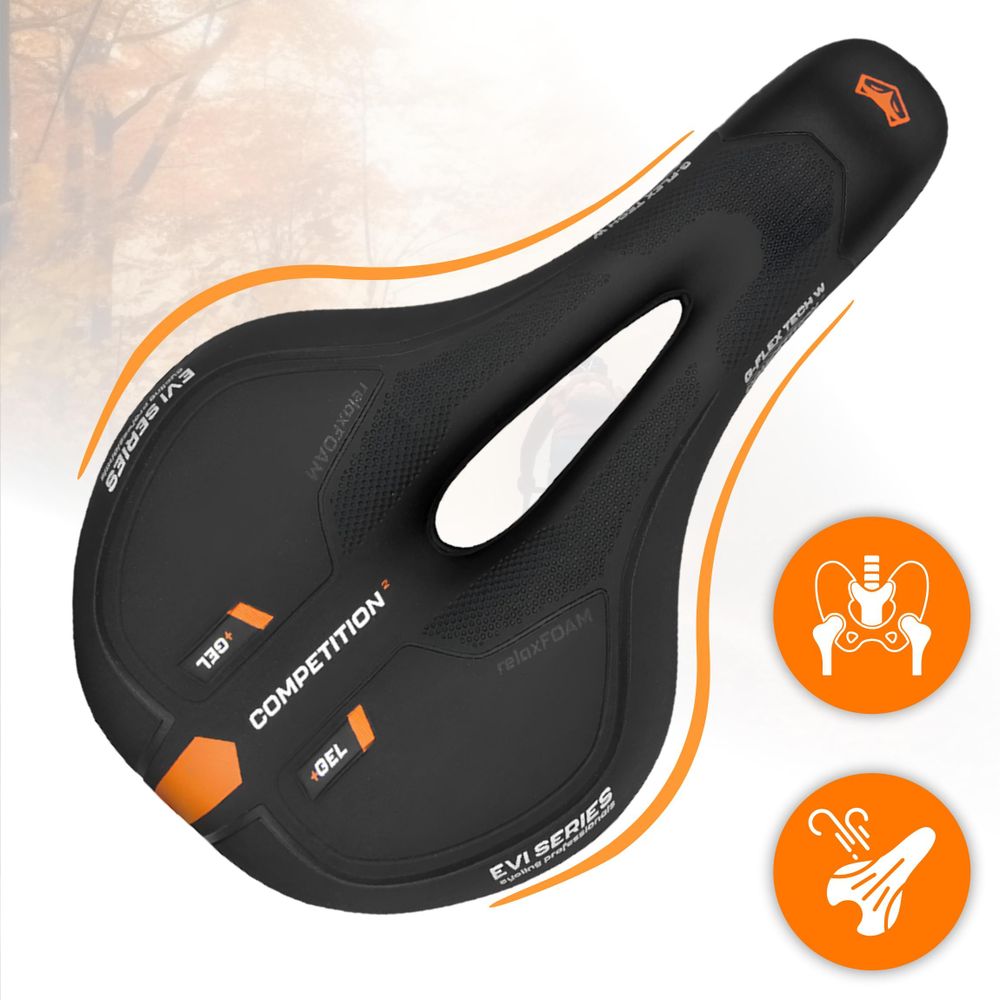 Fahrradsattel Gel extra bequem, ergonomischer City & Trekking Sattel für Damen & Herren, weich & stoßdämpfend, EVI BIKE G-Flex W, Schwarz