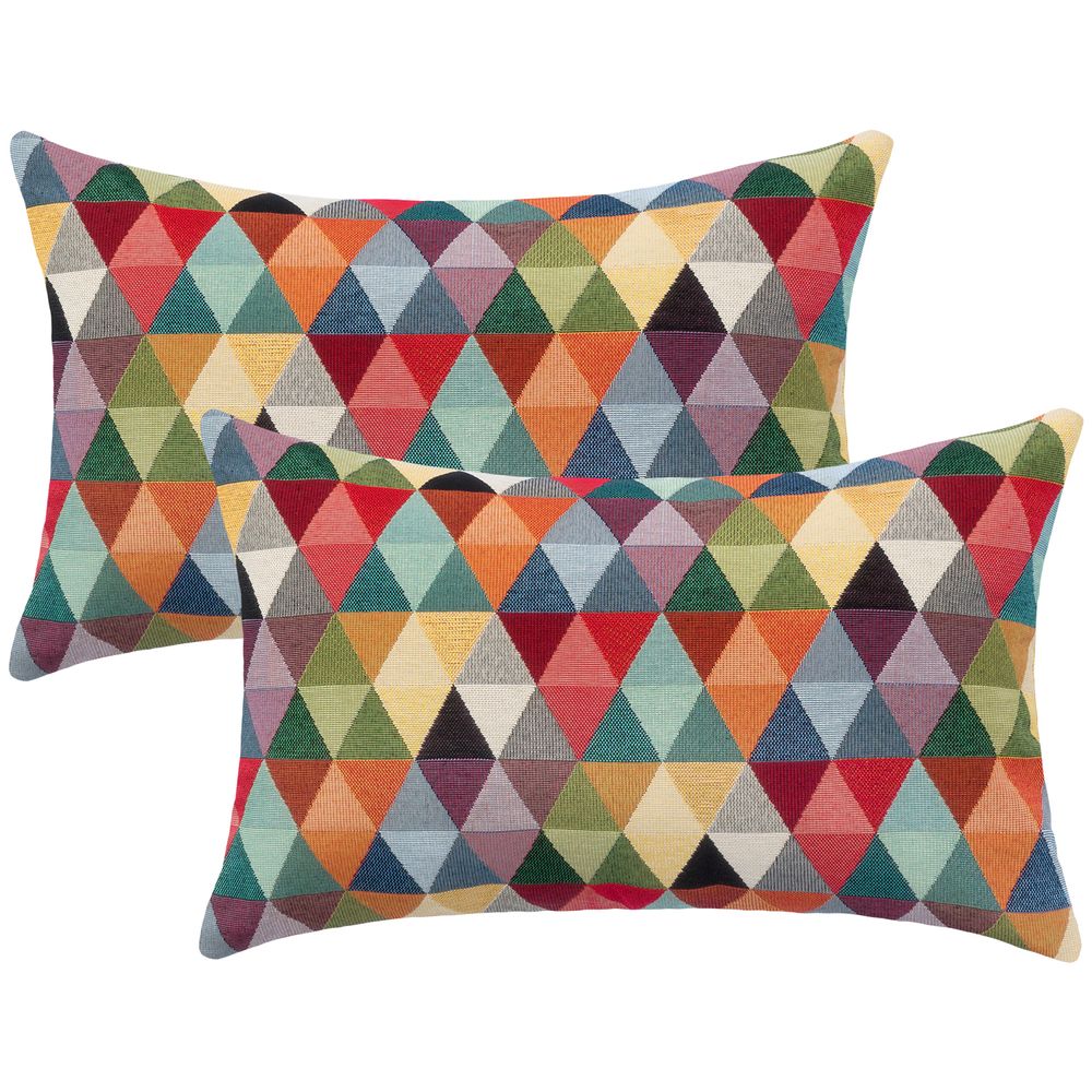 Selfitex 2er Set Bunte Couchkissen, Sofakissen mit Füllung und Bezug, weiches Kopfkissen, dekoratives Dekokissen, Größe: 30x50, Muster: Dreieck