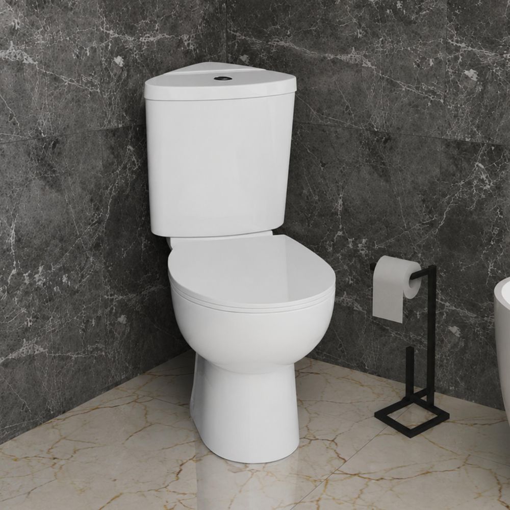 AQUA for you | Stand-WC - Lavita Bartolini - Eck-WC spülrandlos - 75x36x81 cm - Abgang waagerecht - Weiß - mit Spülkasten, WC-Sitz, Softclose, Toilette
