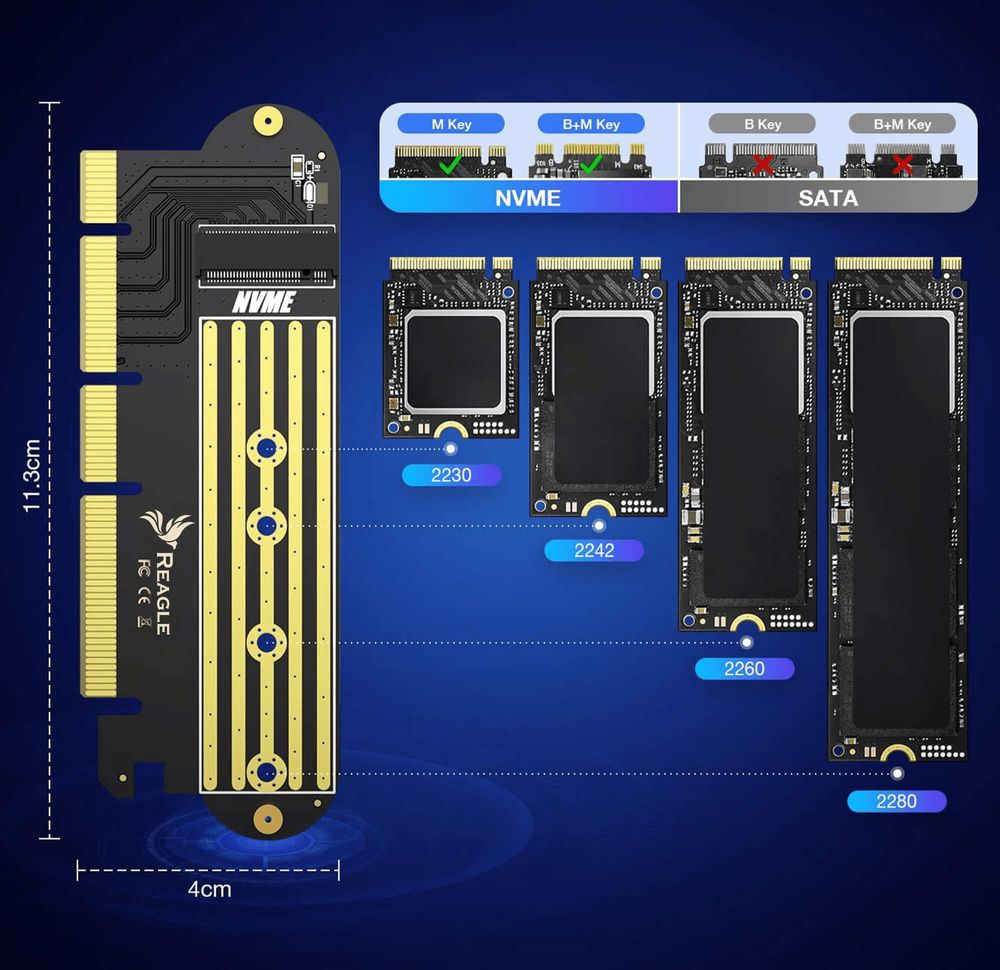 M.2 Ssd Nvme Pci-E 4.0 X16 X8 X4 64 Gbps Reagle Adapter – Steckplatzadapter Für Superschnelle Datenübertragung Über Dem Sata-Standard