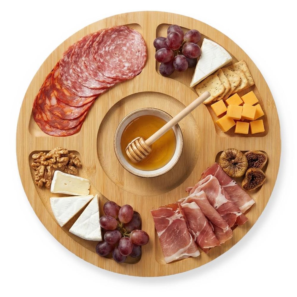 WELLHAUS Käsebrett aus Bambus mit Deckel – Tragbares Tablett für Käse und Vorspeisen, ideal für Picknicks