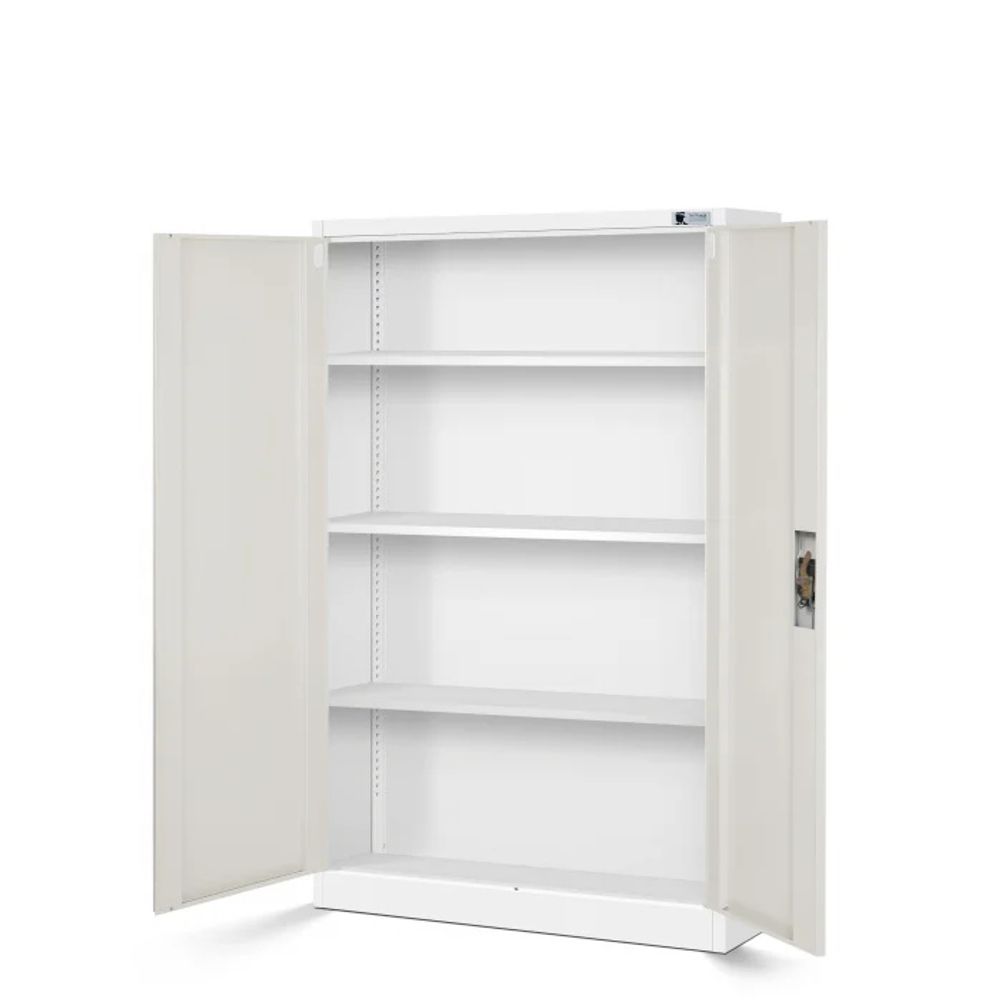 Aktenschrank Metallschrank Büroschrank Werkzeugschrank 3 Fachböden Stahlblech Flügeltüren Pulverbeschichtung 140 cm x 90 cm x 40 cm (weiß-holzoptik)