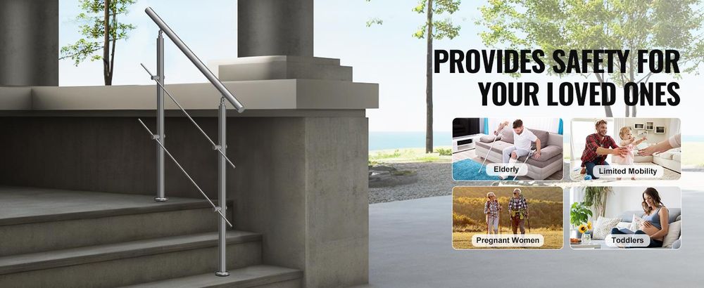 VEVOR 119,9 cm Handläufe für Außentreppen 2 Querstangen Treppe für Veranda Deck, Stehende Fläche-d, 2 Horizontale Stangen-b