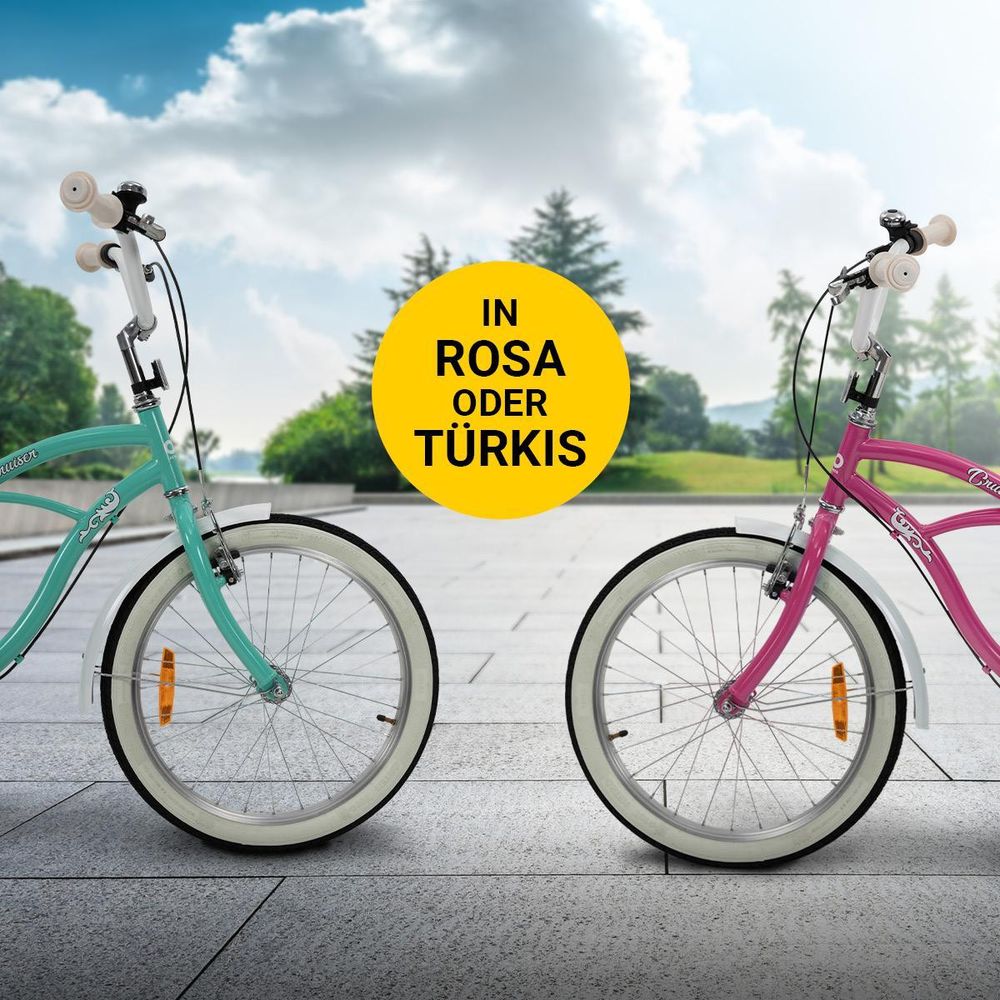 Actionbikes Kinderfahrrad Cruiser 20 Zoll | Kinder Mädchen Jungen Jugend Fahrrad - V-Brake Bremsen - Kettenschutz - Seitenständer - 6-9 Jahre (Türkis)