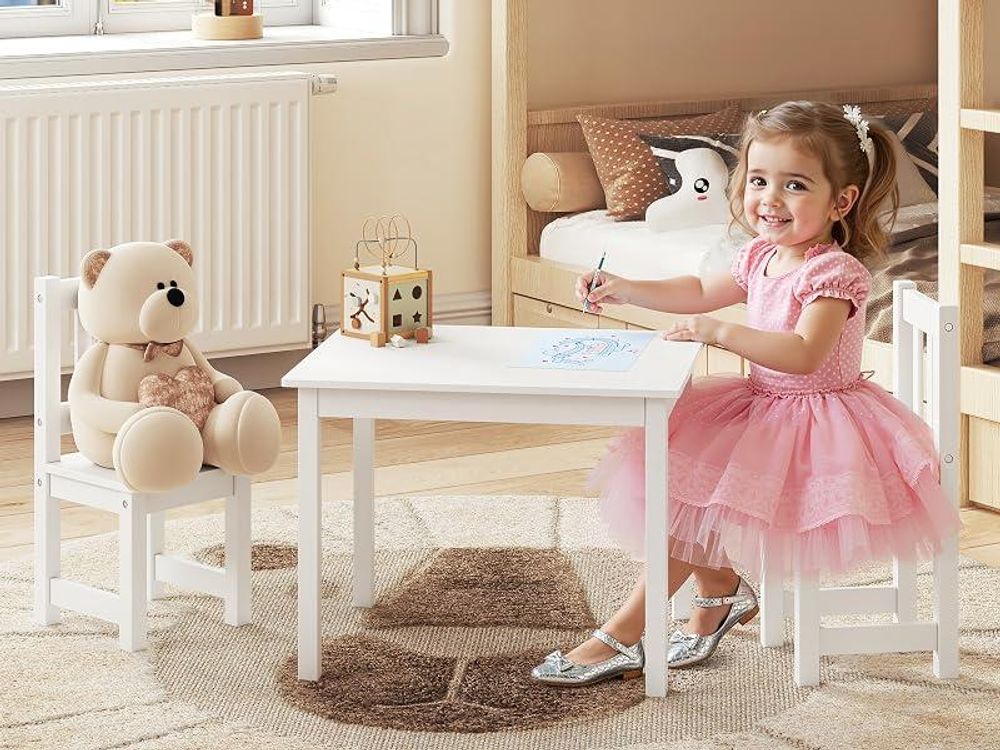 WOLTU Kindertisch mit 2 Stühlen, für Kinderzimmer Kindergarten, Kinder Tisch Stuhl Set, Weiß