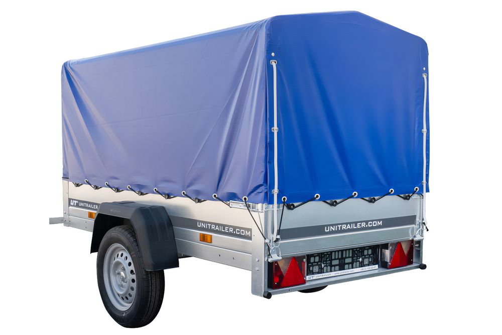Anhänger Garden Trailer 200 KIPP 200x106 cm 750 kg [mit Hochspriegel, blauer Hochplane und Stützrad]
